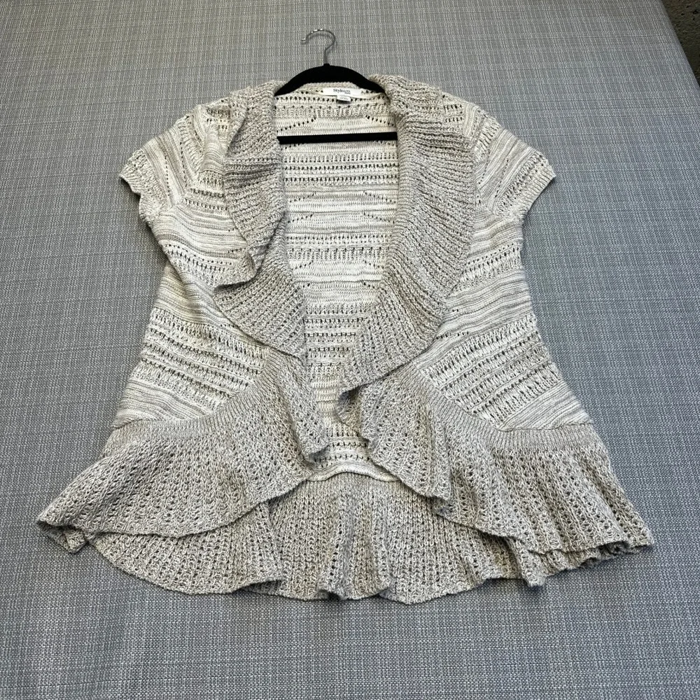 Cottagecore Open Front‎ Cardigan Womens Petite XL Ruffle Hem Boho Crochet